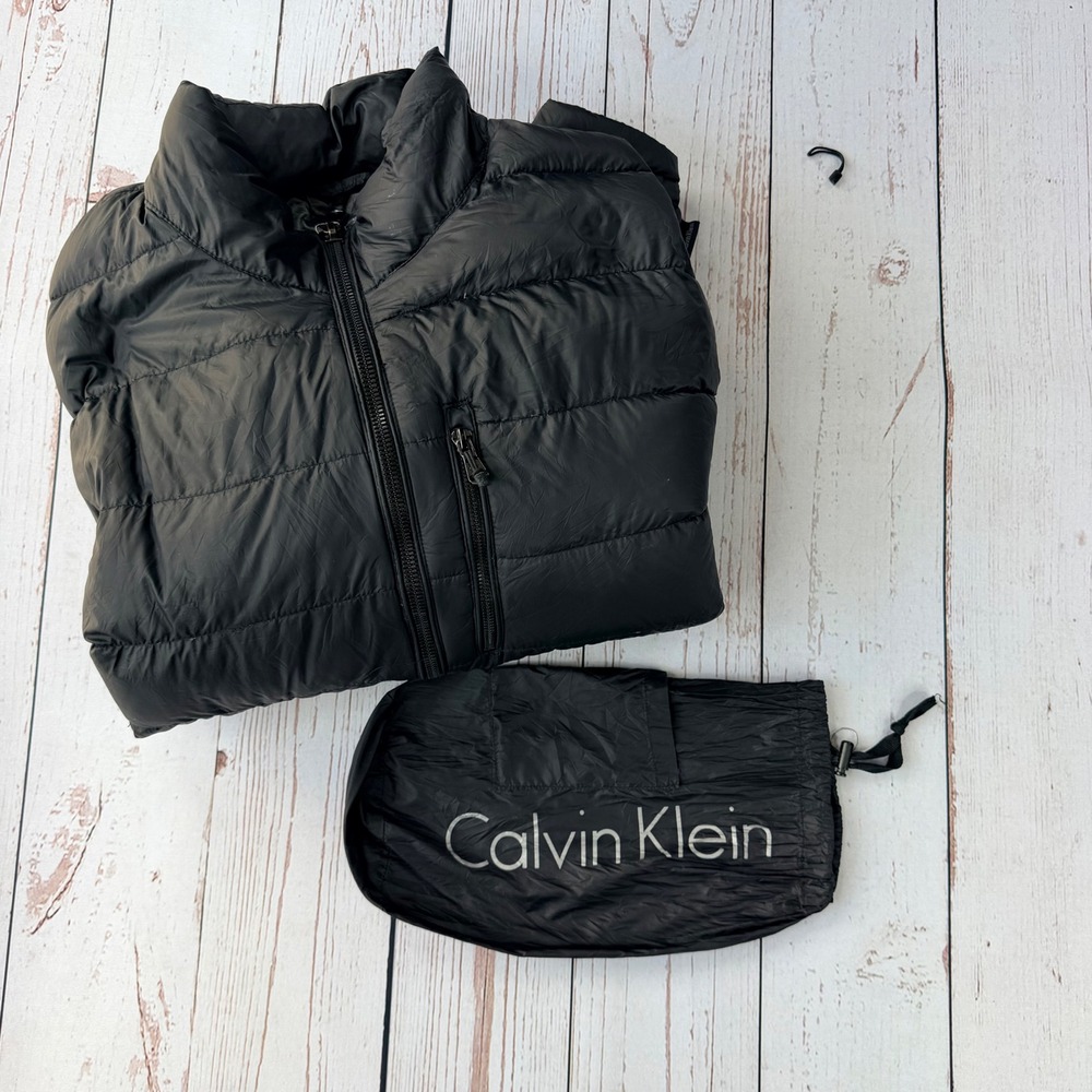 Calvin Klein Mens XXL Black Packable Lightweight Down Puffer Jacket with Pouch